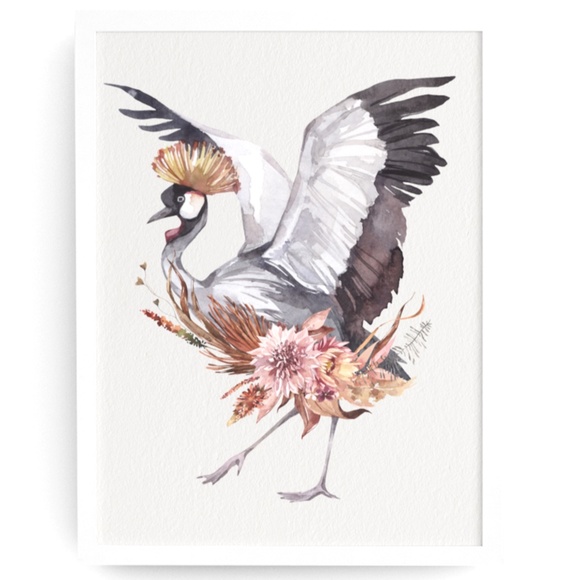 Other - Crested Crane Bird Watercolor Illustration Print Unframed